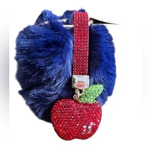 Elegant Red Apple Bafmg Charm/Keychain with Blue Fur Pom Pom